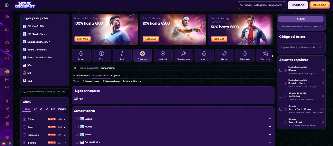 Novajackpot interface