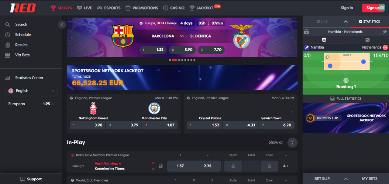 1Red Casino interface